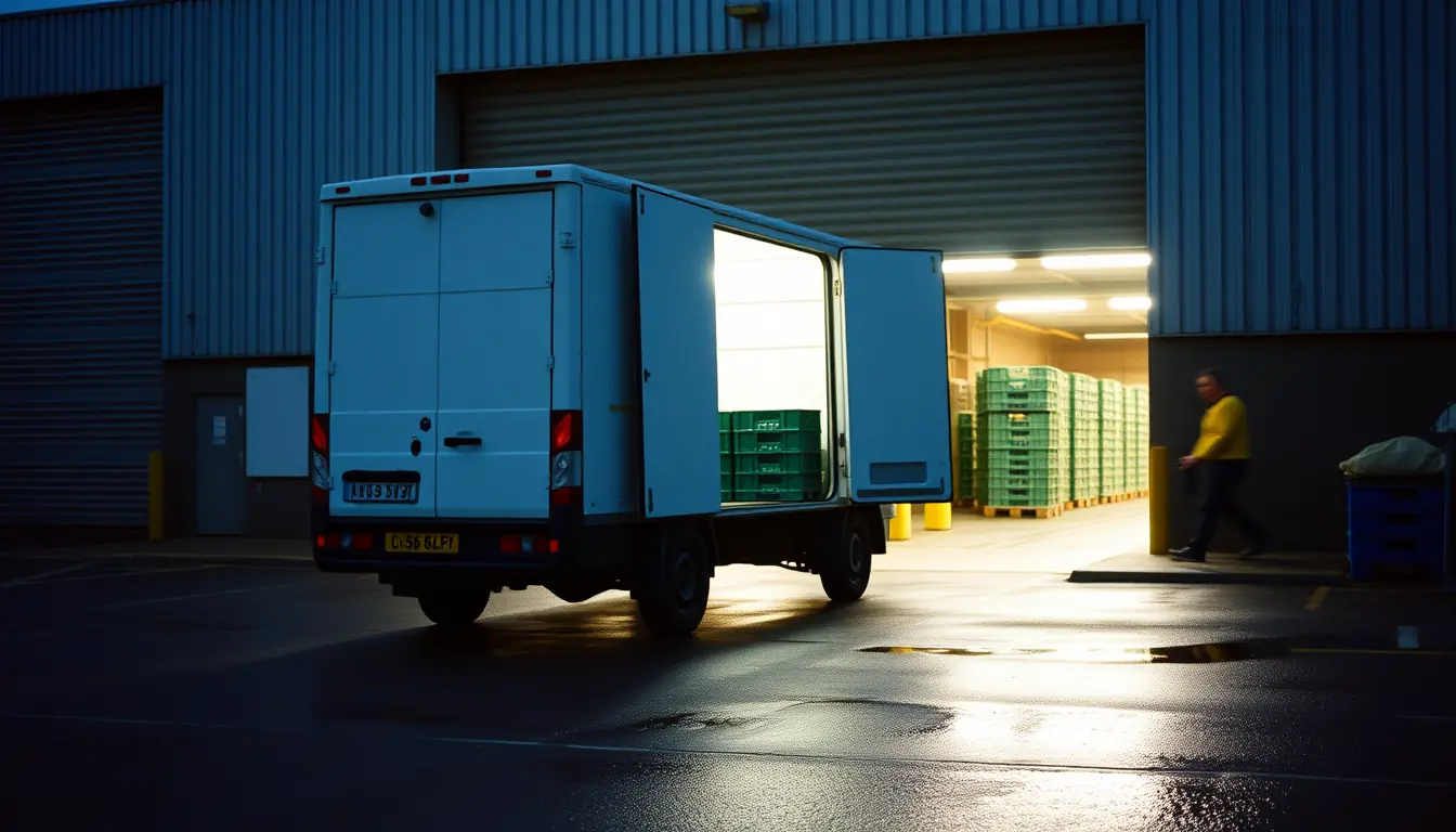 A van on a loading bay at dawn