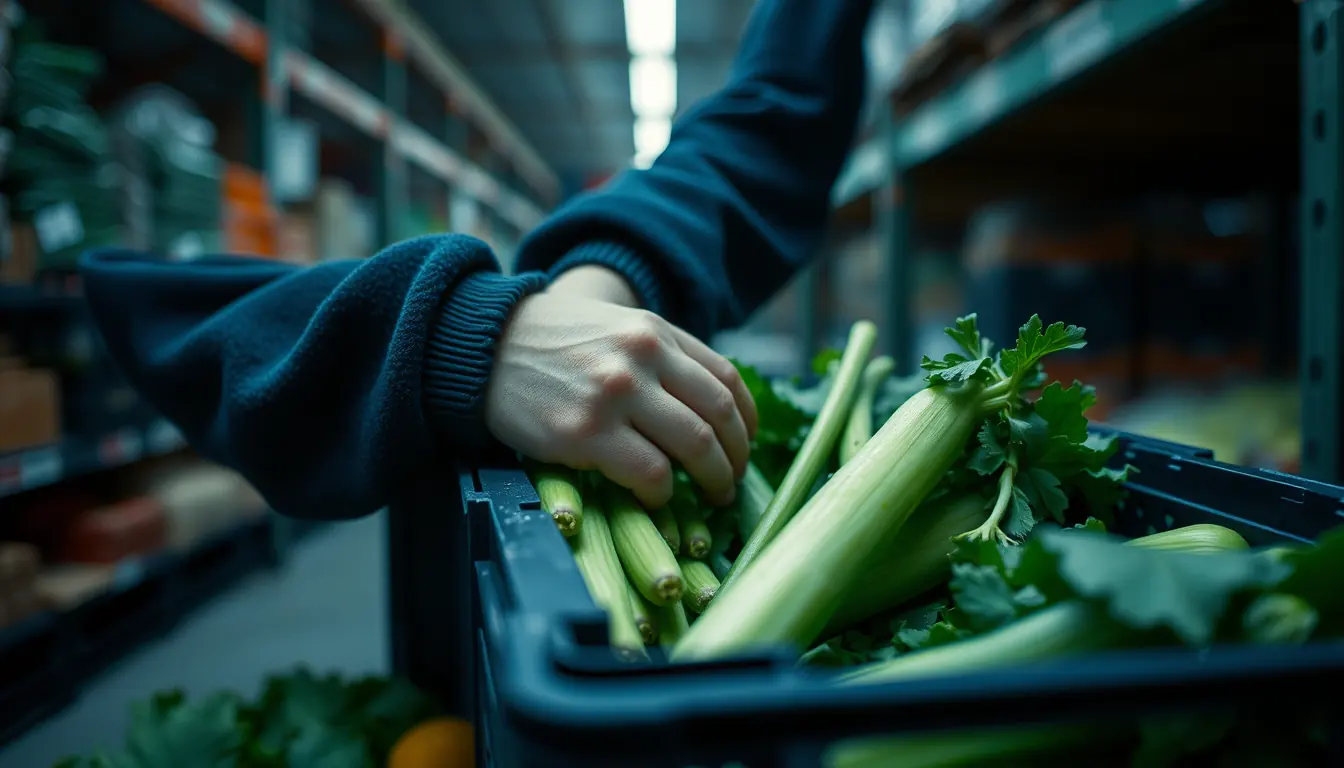 Hands packing a crate